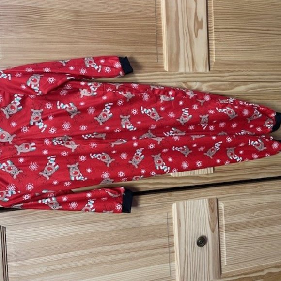 Xmas Hoodie Pajamas Reindeer One Piece Jumpsuit - Picture 2 of 5